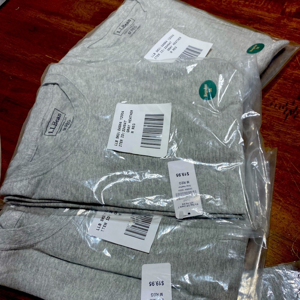 Three LL bean tees med; tight neck and fitted sleeves